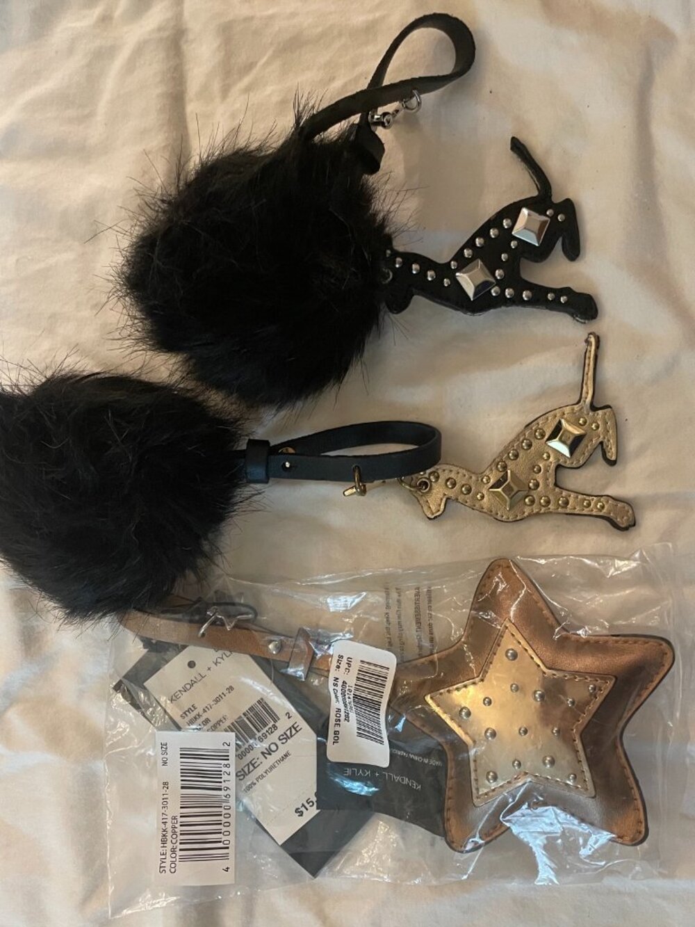 Three Kendall + Kylie Iggy Faux Fur Bag Charms